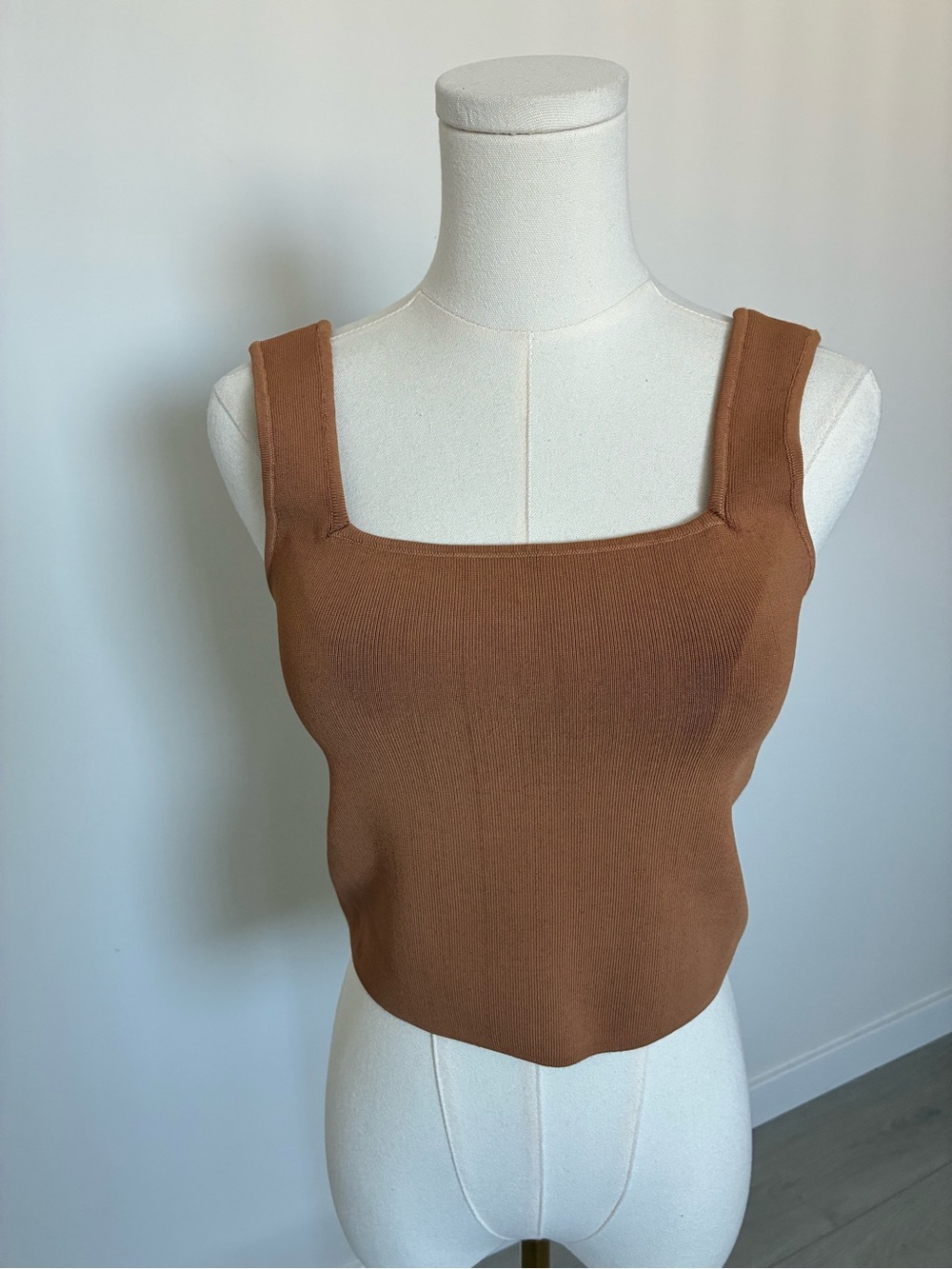 Shona Joy Chestnut Square-Neck Ribbed Tank